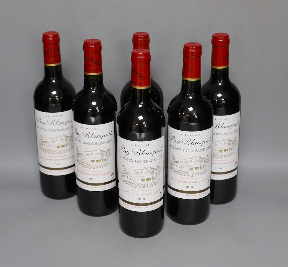 Six bottles Chateau Puy-Blanquet -St Emilion Grand Cru, 2010, 75cl